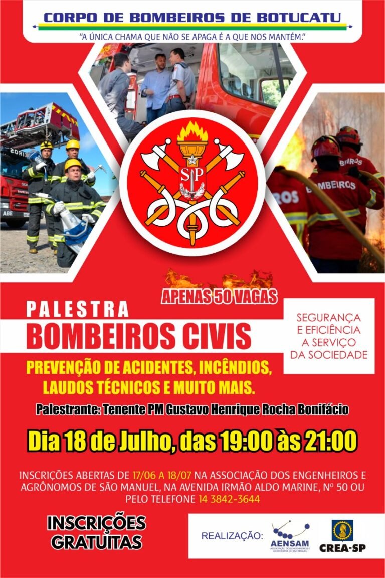 Bombeiros: Palestra gratuita abordará prevenção de acidentes, laudos técnicos e outros assuntos