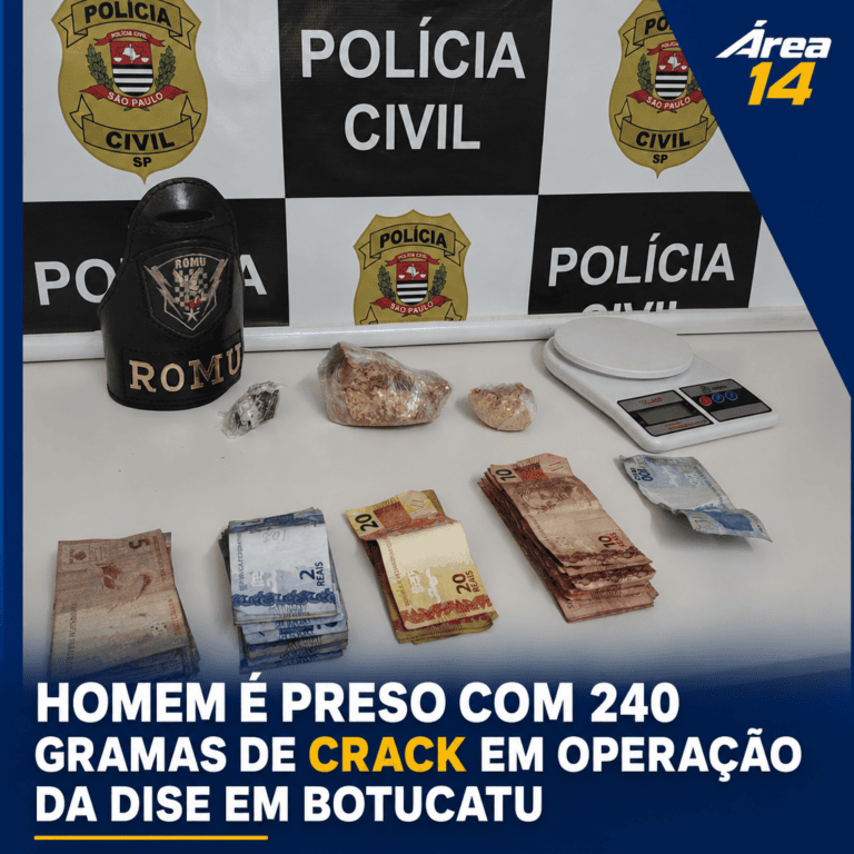 HOMEM É PRESO COM 240 GRAMAS DE CRACK EM OPERAÇÃO DA DISE EM BOTUCATU