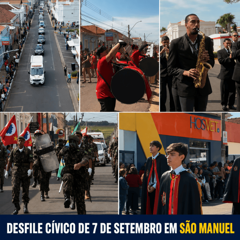 DESFILE CÍVICO DE 7 DE SETEMBRO EM SÃO MANUEL TERÁ ESCOLAS, TIRO DE GUERRA, BANDA FILARMÔNICA E MOTOCLUBE