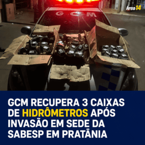 GCM RECUPERA TRÊS CAIXAS DE HIDRÔMETROS APÓS INVASÃO EM SEDE DA SABESP EM PRATÂNIA
