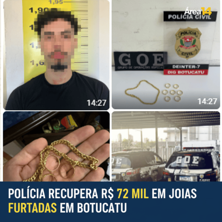 POLÍCIA CIVIL RECUPERA R$ 72 MIL EM JOIAS FURTADAS DE JOALHERIA EM BOTUCATU