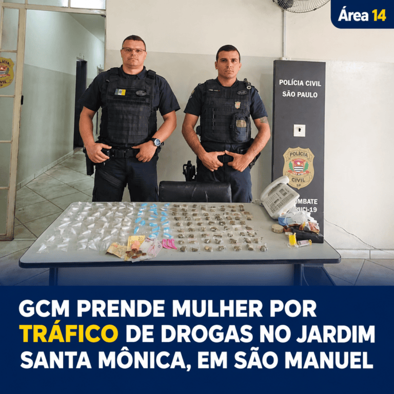 GCM PRENDE MULHER POR TRÁFICO DE DROGAS NO JARDIM SANTA MÔNICA, EM SÃO MANUEL