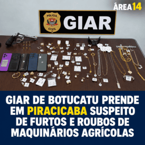 GIAR DE BOTUCATU PRENDE EM PIRACICABA SUSPEITO DE FURTOS E ROUBOS DE MAQUINÁRIOS AGRÍCOLAS