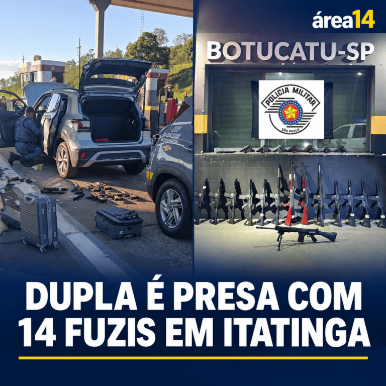 PM RODOVIÁRIA PRENDE DUPLA COM 14 FUZIS E SETE PISTOLAS EM ITATINGA