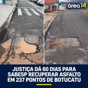 JUSTIÇA DÁ 60 DIAS PARA SABESP RECUPERAR ASFALTO EM 237 PONTOS DE BOTUCATU