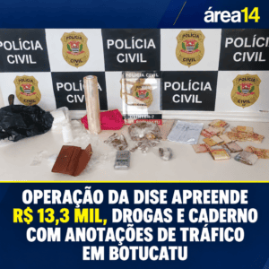 OPERAÇÃO DA DISE APREENDE R$ 13,3 MIL, DROGAS E CADERNO COM ANOTAÇÕES DE TRÁFICO EM BOTUCATU