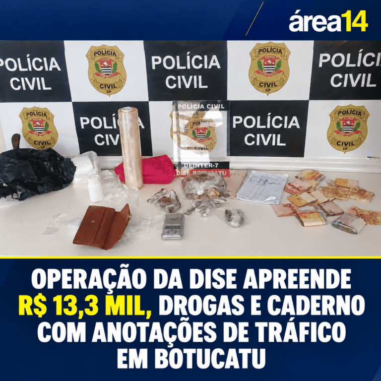 OPERAÇÃO DA DISE APREENDE R$ 13,3 MIL, DROGAS E CADERNO COM ANOTAÇÕES DE TRÁFICO EM BOTUCATU