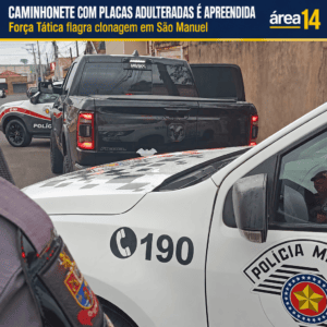 FORÇA TÁTICA IDENTIFICA CAMINHONETE COM SINAIS IDENTIFICADORES ADULTERADOS EM SÃO MANUEL