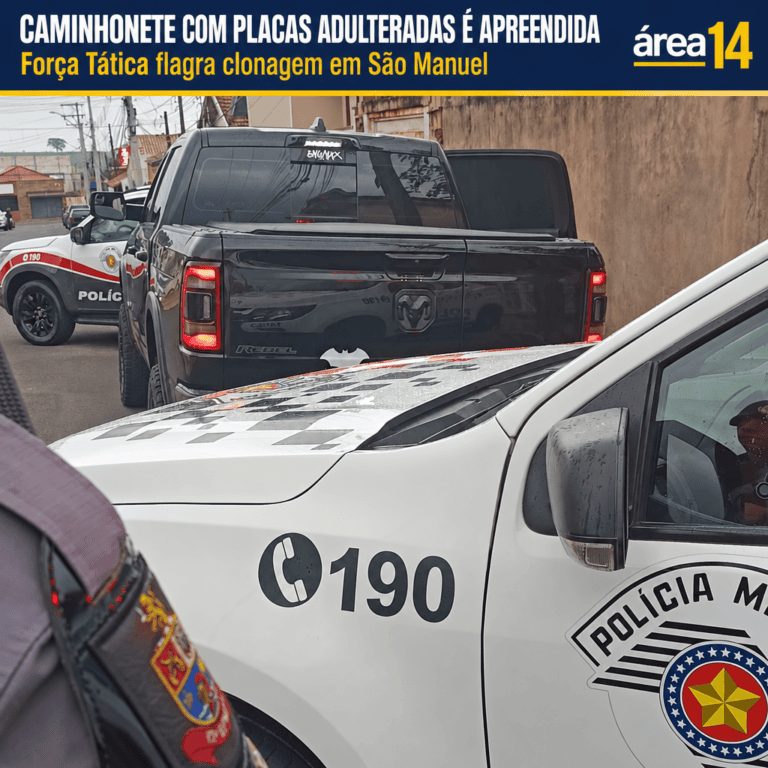 FORÇA TÁTICA IDENTIFICA CAMINHONETE COM SINAIS IDENTIFICADORES ADULTERADOS EM SÃO MANUEL