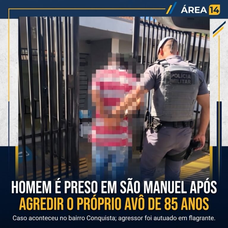 HOMEM É PRESO EM FLAGRANTE POR AGREDIR E AMEAÇAR AVÔ DE 85 ANOS EM SÃO MANUEL