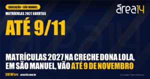 Matrículas 2027 na Creche Dona Lola, em São Manuel, vão até 9 de novembro