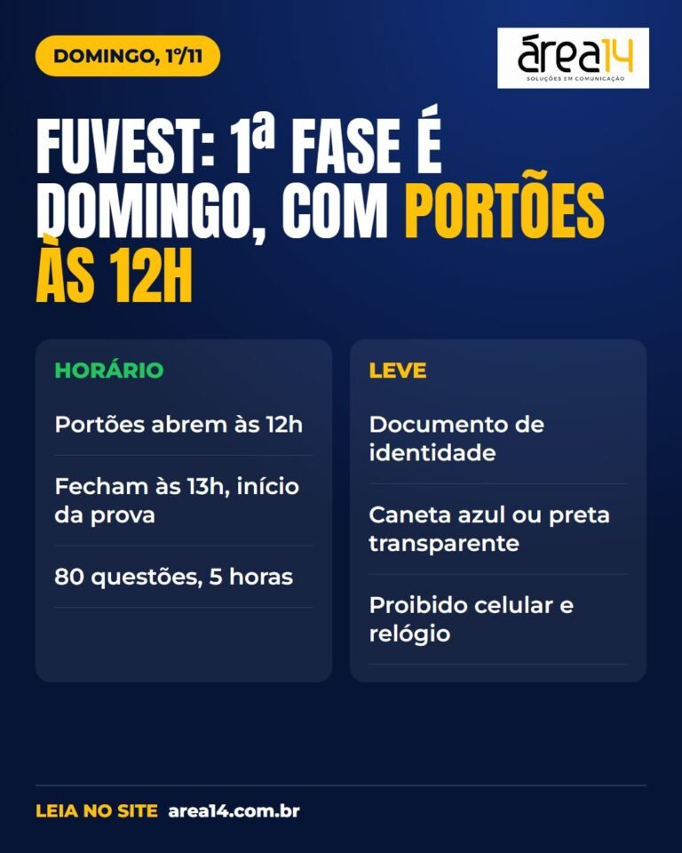 Fuvest: 1ª fase é neste domingo; veja locais em Bauru e Botucatu, horários e o que levar