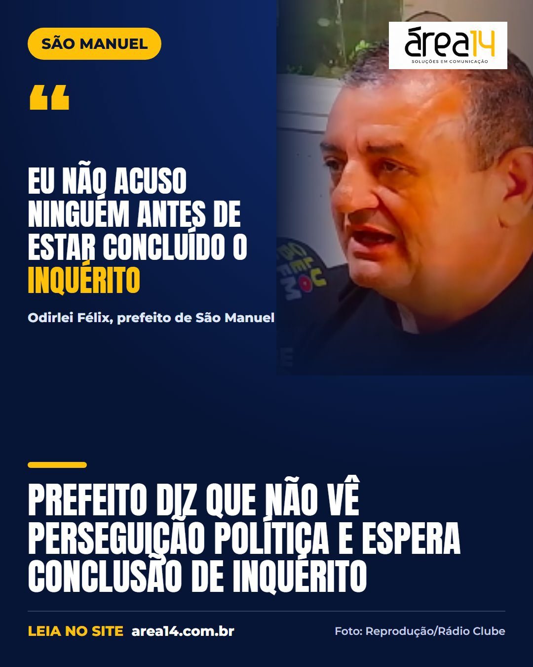 Prefeito Odirlei Félix durante entrevista à Rádio Clube FM